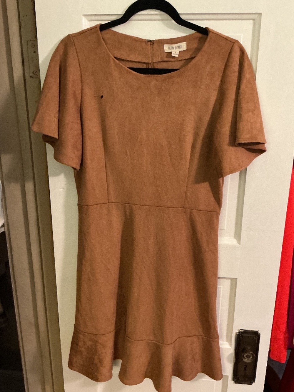 Fashion on Earth Faux Suede Flutter Sleeve Dress